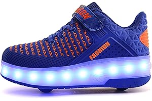 HEELYSTONG Boys and Girls LED Roller Skates Shoes with Double Wheels Trainers Technical Retractable Skateboarding Shoes for Kids Light up Shiny Luminous Sneakers