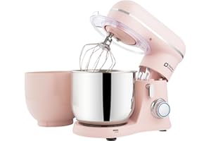 Kitchen in the box Impastatrice Planetaria, 2 Ciotole 3.5L Piccolo Impastatrice Professionale, 10 Velocità Leggero con Uncino Impastatore, Mescolatore, Frusta Sbattitric (Rosa Chiaro)