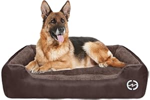 FRISTONE Dog Beds Large Washable Pet Basket Orthopedic Kennel Bed for Large Dogs Deluxe Fleece Cushion Blanket XXL Brown 35.4x27.6in