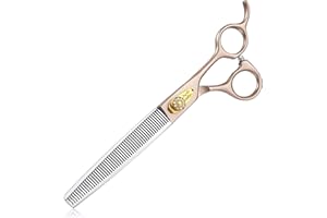 JASON Profi Fellschere für Hunde - 54 Zähne Effilierschere aus japanischem 440C-Edelstahl 7 Zoll Hundeschere mit ergonomishcen Griff, Roségold