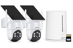 ANRAN 4MP Kit Cámara de Vigilancia WiFi Exterior, Estación Base 2X Cámaras sin Cables con Batería Recargable con Panel Solar, 4CH Kit Cámara con Tarjeta SD 64GB, Detección Movimiento, Audio de 2 vías