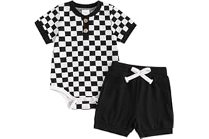 Vioyavo Newborn Baby Boys Girls Summer Outfit Stripe Pattern Short Sleeve Romper+Solid Color Elastic Waist Shorts 2Pcs Clothes Set