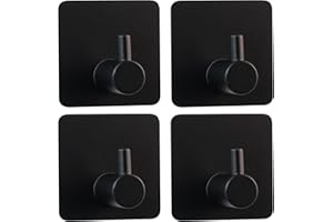 HAPHOME Handtuchhaken Haken Selbstklebend Ohne Bohren - 4|6 Stück Wasserfeste Edelstahl Klebehaken aus Belastbarkeit 5-7kg Heavy Wandhaken Handtuch Haken für Badezimmer KüChe Wohnzimmer (4 Stück in schwarz)