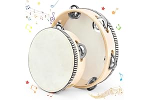 OKUYAN 2Pack Handheld Wooden Tambourine 8 Inch and 6 Inch Tambourine Small Tambourines with Jingle Bells Single Row Tambourine Drum Kit Tambourines for Adults Children Dance Party Church Beech Singing