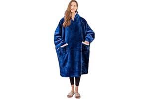 Aisbo Sherpa Hoodie Decke mit Ärmeln - Übergroße Tragbare Kuscheldecke mit Kapuze Blanket zum Anziehen Damen Erwachsene, Marineblau Warme Dicke Ärmeldecke 130x82cm Herren als Geschenke