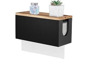 BIVVCLAZ Paper Towel Dispenser Wall Mount, Wooden Bathroom Paper Towel Holder with Lid for Home and Commercial, Countertop C-Fold, Z-Fold, Trifold Paper Hand Towel Dispenser for Bathroom Kitchen Office, Black