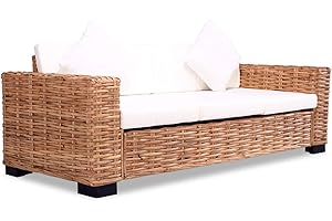 Festnight 3-Sitzer Gartensofa Garten-Lounge-Sofa Rattan-Lounge Loungesessel im Freien Rattan Gartenmöbel Gartensofa Natürliches Rattan