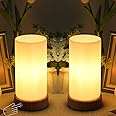 HSLighting Bedside Lamp Touch Control Table Lamp with Wooden Base Warm Glass Shade 3-Level Dimmable LED Light Bulbs Desk Lamp Minimalist for Bedroom Living Room Children's Room Round, 2 Pack