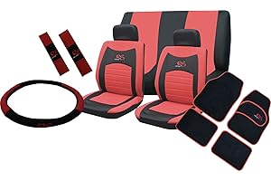 Xtremeauto® Universal RS Car Front and Rear Seat Cover and Floor Mat Set (Red)