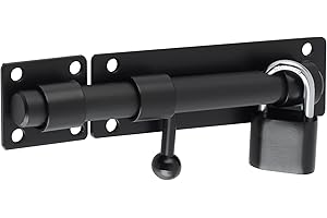 SAYAYO Catenaccio Porta in Legno Serratura Porta Chiavistello Nero, Chiavistelli e Catenacci per Porte con Lucchetto, Solido Acciaio Inossidabile SUS304, Lunghezza 150MM, EMST8060-B