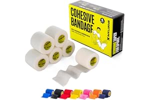 ‎SPORTTAPE 6 Rolls of SPORTTAPE Self-Adhesive Football Sock Tape - 5 cm x 4.5 m - White - Cohesive Bandage Sock Band Support Tape - Foot and Wrist Bandage - Pet Vet Wrap for Horses Dogs Contains Latex