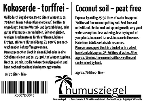 70 L Kokosblumenerde Quellerde – torffreie Blumenerde – für den Innen- und Außenbereich – sehr ergiebige Pflanzerde – torffrei und ungedüngt – 5 kg Kokos Brikett – Pflanzerde für Obst, Gemüse, Zierpflanzen und Exoten – fein – - 5