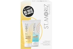 St. Moriz Professional Selbstbräuner 2er Geschenkset - Aufbauende Bodylotion 200ml + Vorbereitende Peelingdusche 200ml