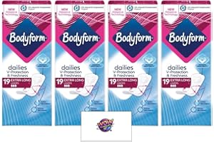 WOW BUNDLES Body Form Dailies V-Protection & Freshness Liners | Extra Long, Super Absorbent & Odour Control | Comfortable & Breathable | Bundle of 4 (19 Liners per Pack, Total 76)