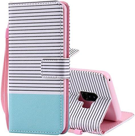 Snewill Galaxy S9 Plus Case,S9 Plus Case, S9 Plus Wallet Case PU Leather Flip Case Cover with Card Slots & Kickstand for Samsung Galaxy S9 Plus- Minimal Mint Stripes