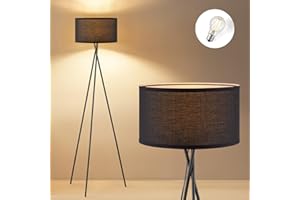 ‎HOME SWEET HOME COLLECTION Home Sweet Home Moderner Scharz Metall Stehlampe | 53/53/138cm ｜mit E27 LED-Lichtquelle 4W 2700K | Stehleuchte Retro mit Dreibeinstativ| Mit Scharz Lampenschirm｜fur Schlafzimmer