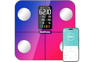 HEALTHKEEP Waga osobowa z tkanką tłuszczową i masą mięśniową, 15 danych, waga z analizą tkanki tłuszczowej, inteligentna waga z aplikacją, duży wyświetlacz, opalizująca