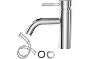FALSKT Rubinetto Bagno Lavabo Acciaio Inossidabile 304, Miscelatore con Tubo Flessibile, Rubinetto Vasca da Bagno, Miscelatore Bagn per Lavandino in WC per Gli Ospiti (Argento)
