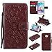 Produktbild Lonchee Samsung Galaxy S6 edge Leder Wallet Tasche Brieftasche Schutzhülle , Sonnenblumen geprägten Muster Design Hochwertige PU Leder Folio Tasche Case Hülle im Bookstyle mit Standfunktion Kredit Kartenfächer (braun)