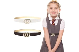 Giyiprpi 2 Pack Kinder PU Leder Skinny Gürtel für Mädchen und Jungen, Einstellbare Mädchen Gürtel mit Doppel-O-Ring-Schnalle, Kinder Kleinkind Taille Gürtel