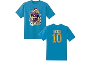 LOVEVO Boys Crew Neck T-Shirts, Messi 10 Goat Football Lovers Printed Round Neck Tee Tops for Boys, Girls & Kids, 5-15 Years