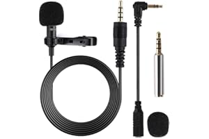 Gyvazla Micro Cravate pour Téléphone, 3.5mm Audio Jack Omnidirectionnel Microphone Condensateur Tie Clip on pour Youtube/Interview/Podcast/Vidéo, Projet pour iOS/Andriod/Windows/Mac (2m)