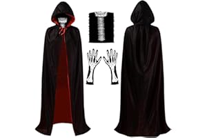 GEEKEO Halloween Vampir Kostüm Umhang,Unisex Umhang mit Kapuze, Umhang Schwarz Rot doppelseitiger Cape Dracula Umhänge Halloween Mittelalter Maskerade Party Cosplay Erwachsene Herren Damen (M)