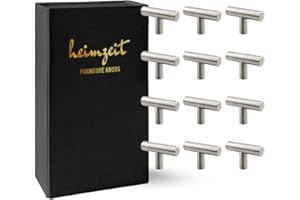 heimzeit Pomelli Armadio per Porte, Cassetti e Comodini in Acciaio Inox di Alta Qualità [12 Pezzi, a forma di T] Colore: Argento, Design Elegante, Pomelli per Mobili con impugnatura a un foro e viti