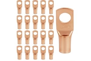 QIDARUSXL 20 Pezzi Capicorda – 10mm2 Capicorda a Occhiello M6 in Rame Ispessito, Terminali a Crimpare ad Anello, Connettori SC Non Isolati, per Auto e Sistemi Elettrici (Oro, SC10-6)