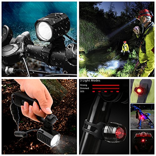 【Upgrade Version】LED Fahrradlampe aufladbar USB LED Scheinwerfer wasserdicht CREE XM-L2 Frontlicht 1200 Lumen 4 Licht-Modi Fahrradlicht mit Akku 4400mAh und RÜCKLICHT mit Knopfzellen - 4