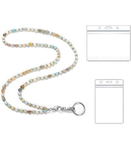 Porte-badge élégant Avec Perles En Bois - Cordon Lanyard Et Porte-carte Transparent, Pour Bureau