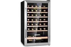 KLARSTEIN Cantinetta Vino, Cantinetta Vino Refrigerata a Zona Singola per Interno/Esterni, Frigo Bar, Cantina Vino con Vetrina, Mini Bar, Frigo Vino con Illuminazione LED, 4-18°C, 36 Bottiglie
