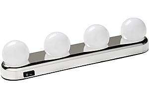 Invero Hollywood Mirror LED Light Bulbs - Cordless & Battery Operated - Add to Mirrors or Vanity Tables - Ideal Lighting for Make-Up Preparation and More - Chrome (30cm x 6cm x 6.5cm)