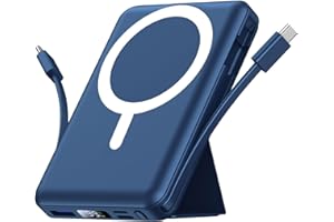 Azmuth Batterie Externe Magnétique Compatible avec MagSafe, 10000mAh sans Fil PowerBank Charge Rapide PD 20W avec 2 Câble et Support et Affichage LED, Compatible iPhone 17/16/15/14/13/Pro/Pro Max/Plus