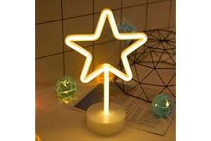 ENUOLI Star Neon Signs, Battery/USB Powered LED Neon Light with Stand, Warm White Star Table Lamp for Room, Bedroom, Office, Birthday Party Decor