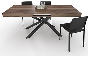 VE.CA.S.R.L. VE.CA - Tavolo allungabile Polinesia - Con porta allunghe - Struttura acciaio nero - Piano legno 150x90 cm - altezza 77 cm - Colore Noce - Ideale per tavolo da Pranzo - Made in Italy