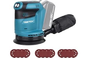 ALBESSULI Smerigliatrice orbitale a batteria, senza spazzole, ricambio per batteria Makita da 18 V, BL1850B, levigatrice per legno, lucidatrice per auto, 6 livelli di potenza, 12 x carta vetrata, 125 mm, per