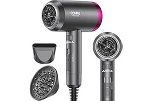 CONFU 1800W HairDryer for Men, Ionic Hair Blow Dryers, Lightweight Hair Dryer with Cool Shot Button & Diffuser & Concentrator for Travel Salon Home Use, Grey