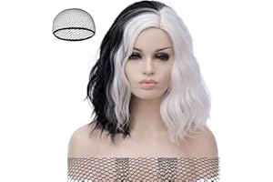 ATAYOU Black and Whites for Women, Half White Half Black Short Bob Wigs for Halloween Cosplay Costume Fancy Dress (Half black Half white)