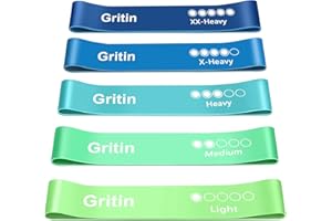 ‎GRITIN Gritin Fitnessbänder Widerstandsbänder mit 5 Stufen, Latex Fitnessband Resistance mit Deutscher Übungsanleitung & Tragebeutel, Gymnastikband für Muskelaufbau, Yoga - 5er Set