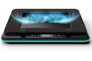 KLIM Turbofrost Laptop Cooling Pad for Gaming – 4 x 4000 RPM Turbo Fans, RGB Lighting, 4 USB Ports, Dual Power (USB-C/DC), Sealed Foam for Fast Cooling – Fits Up to 17” Laptops – Black