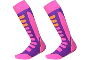 Barrageon 2 Paires Chaussettes de Ski Garçon Fille Thermique Chaude pour Ski, Randonnée, Cyclisme, Chaussette de Sport Hiver Contrôle de l'Humidité Anti-Odeur Anti-Bactérienne Rose - EU 27-30