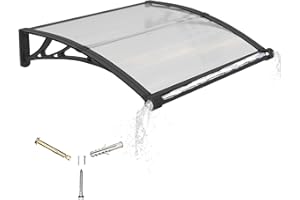 GGNEBAI Marquesina para Puerta Exterior 120x100 CM,Tejadillo de Protección con Fregadero de Drenaje contra Lluvia y Rayos UV,Cubierta de Policarbonato para Puertas,Ventanas,Porches,Patios y Terrazas