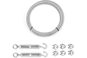 QWORK® 5M Cavo Acciaio 3mm, 304 Inossidabile Cavo Acciaio Set, Cavo Acciaio con Tenditori M5, per Sospensioni di Lampade, Recinzioni, Stendibiancheria