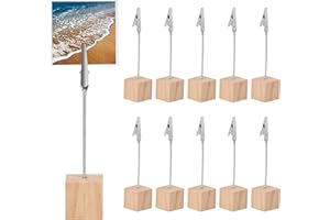 Dokeno 10 Pièces Mémo Porte Pince, 13cm Porte Photo Pince Mémo Carte Pince Porte Photo avec Pince Crocodile et Base en Bois Pince Porte Nom Pour la Décoration de Bureau Mariage Fête Maison