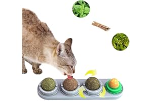 PeSandy Catnip Wall Ball, Rotatable Cat Snack Ball Toy Contains Catnip/Sugar Lick/Gall Nut/Silvervine, 4 in 1Self-Adhesive Edible Catnip Toys for Cats Cleaning Teeth and Protecting The Stomach