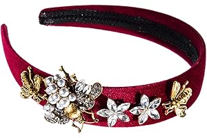 AIZIYIN Vintage Strass Kristall Stirnbänder Sparkle Diamant Stirnband Alice Band Samt Gepolsterte Breite Haarbänder Party Hochzeit Stirnband Haarzubehör für Frauen (1CrystalRed)