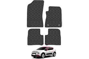 CAR MAT CO Car Mats for Citroen C3 (2017+) Tailored Fit Rubber Floor Mat Set Accessory Black Custom Fitted 4 Pieces with Clips - Anti-Slip Backing, Heavy Duty & Waterproof
