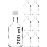 Afracam 200 ml Yassı Şeffaf Cold Brew Şişesi Kapaklı 200 cc Soğuk Kahve Cam Şişe 6 Adet (6, Beyaz (Plastik))