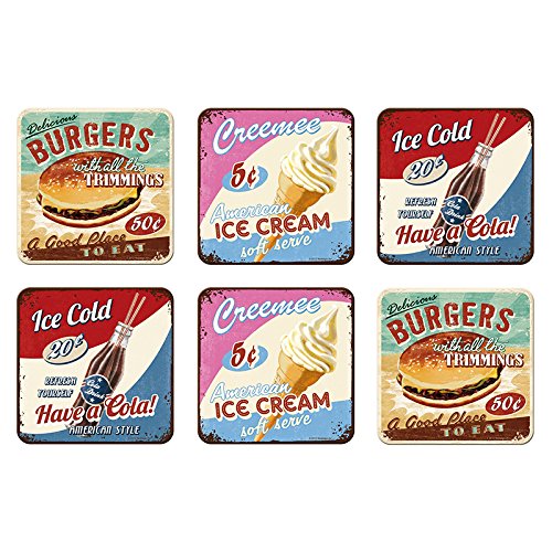 6 tlg Set Untersetzer - 9 x 9 cm - USA Diner